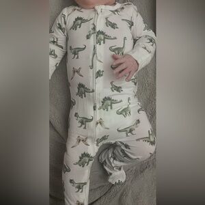 Baby Snug Fit White Dino Print Zip Pajamas